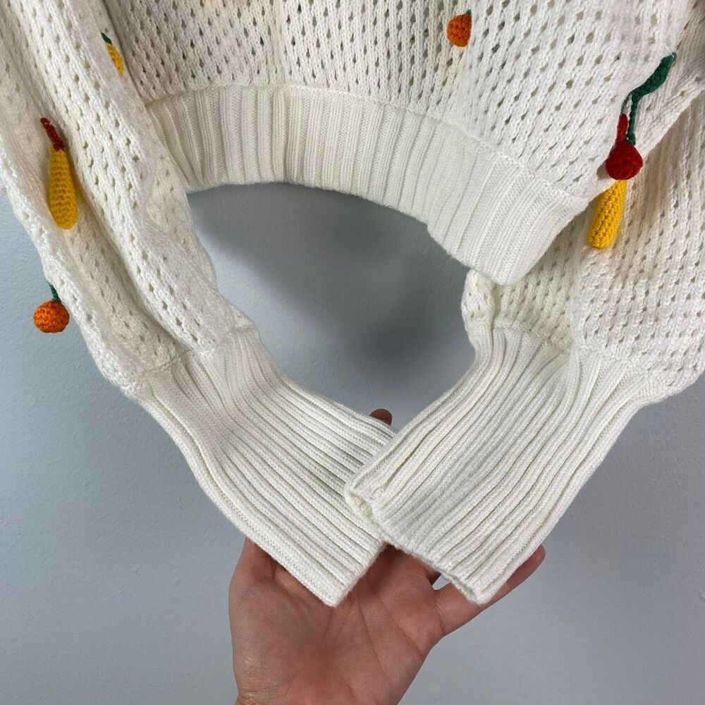 Farm Rio Off-White Crochet 3D Fruit Polo Knit Sweater Top - Picture 8 of 10